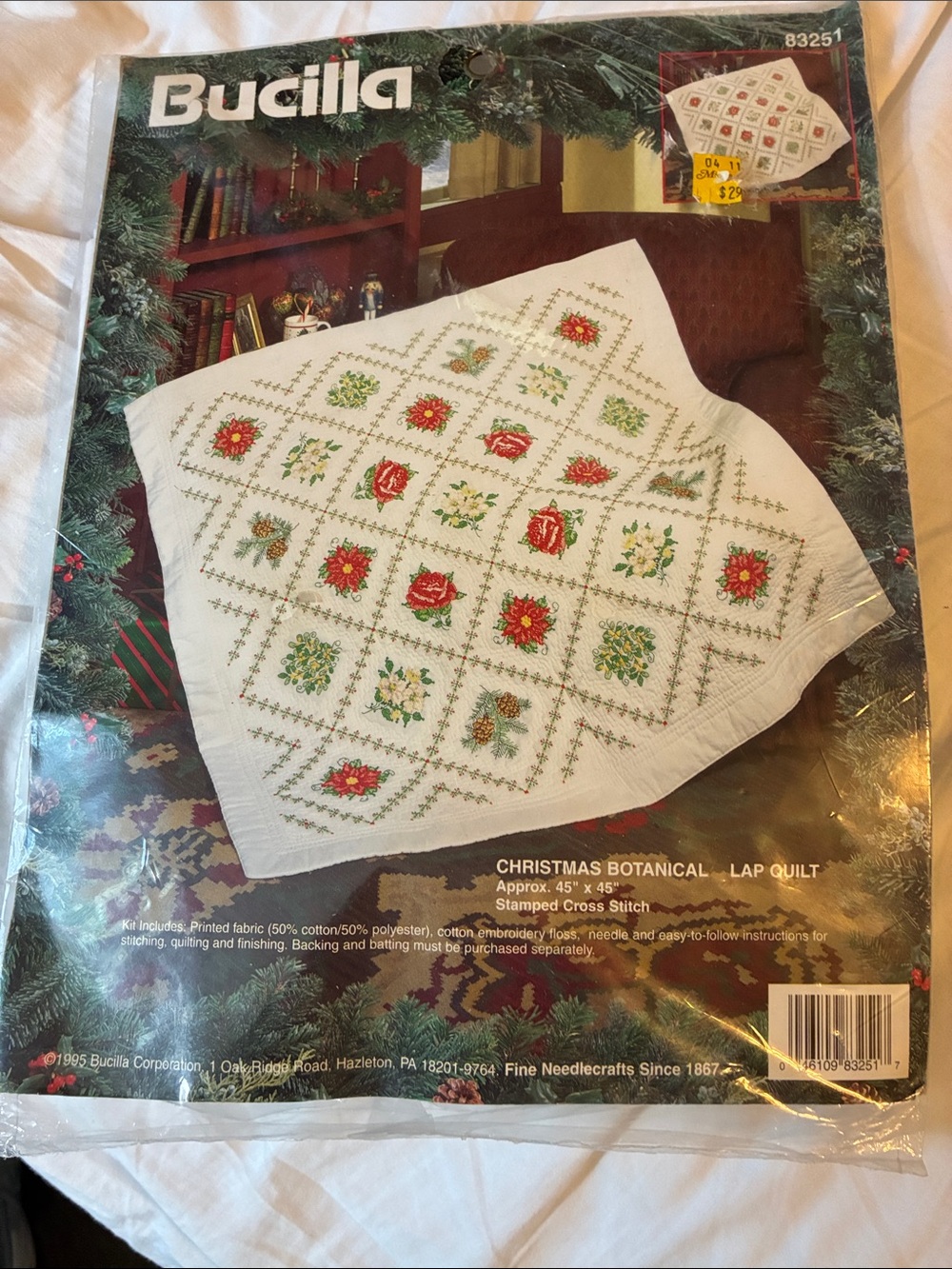 Bucilla Holiday Botanical Lap Quilt Kit in White, Red & Green